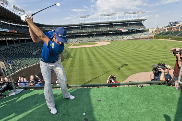 Dustin Johnson and Ernie Banks Tee it Up at Wrigley Field 