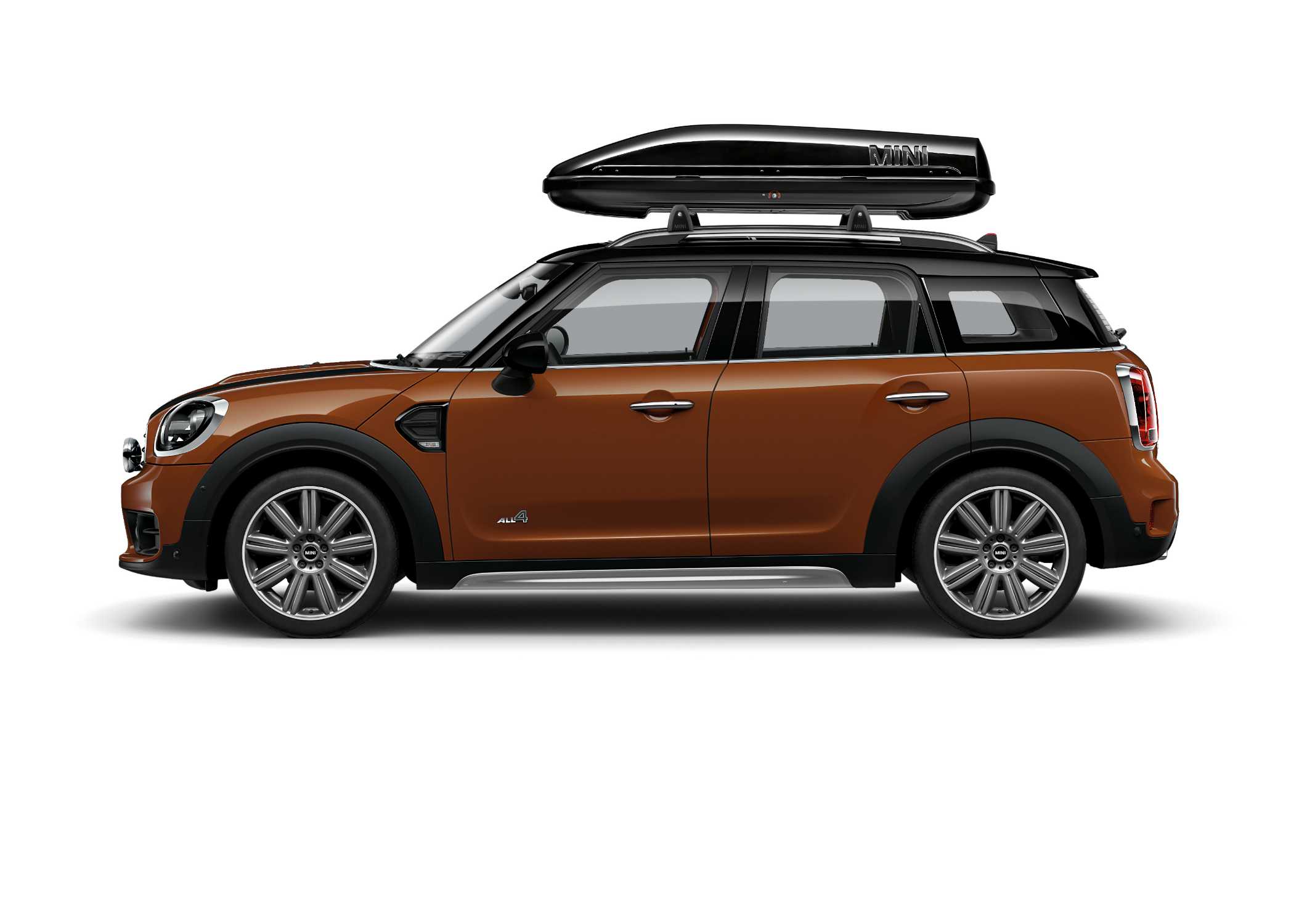 MINI Cooper Countryman with additional LED headlights chrome, roof rack base support system for