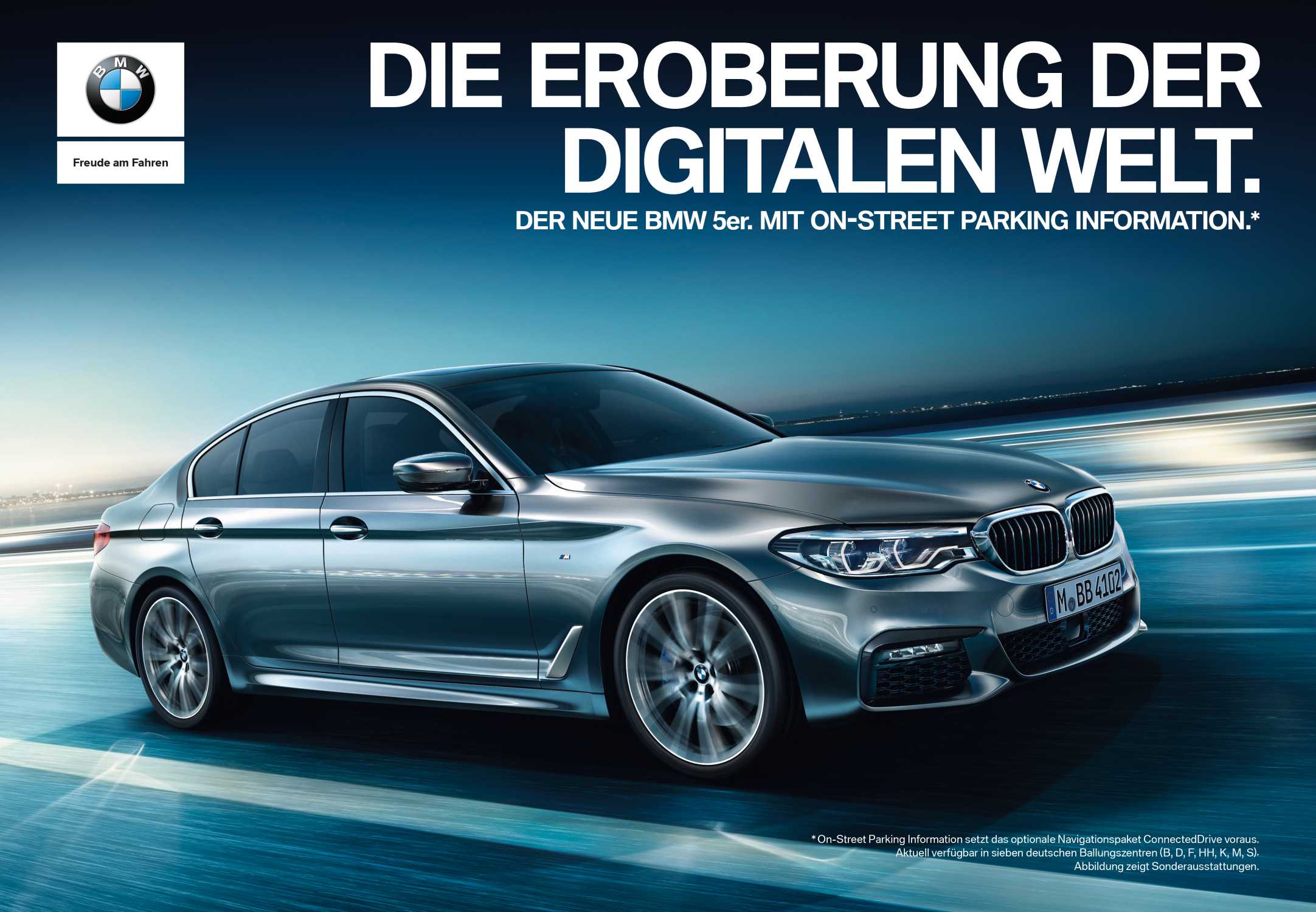 DIE EROBERUNG DER DIGITALEN WELT. Kampagne für die neue BMW 5er Limousine in Deutschland. Printmotiv Titelgatefolder. (01/2017)