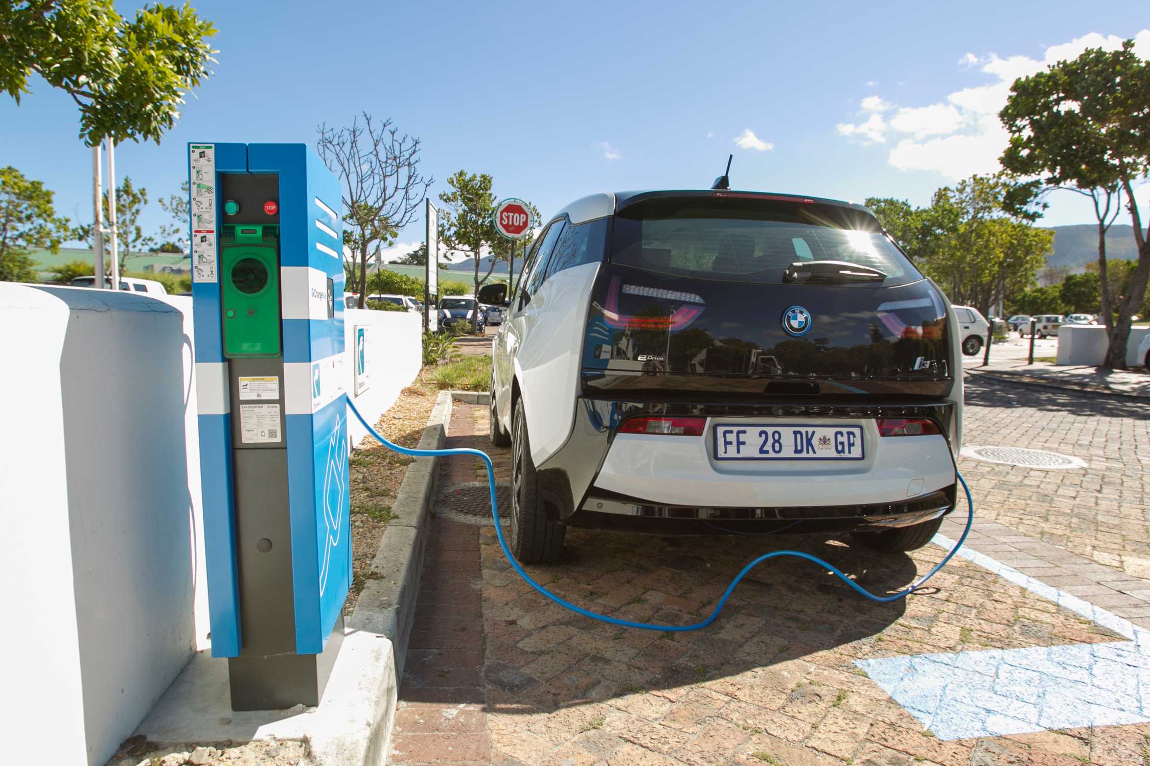 The new electric vehicle charging station at Constantia Village in Cape