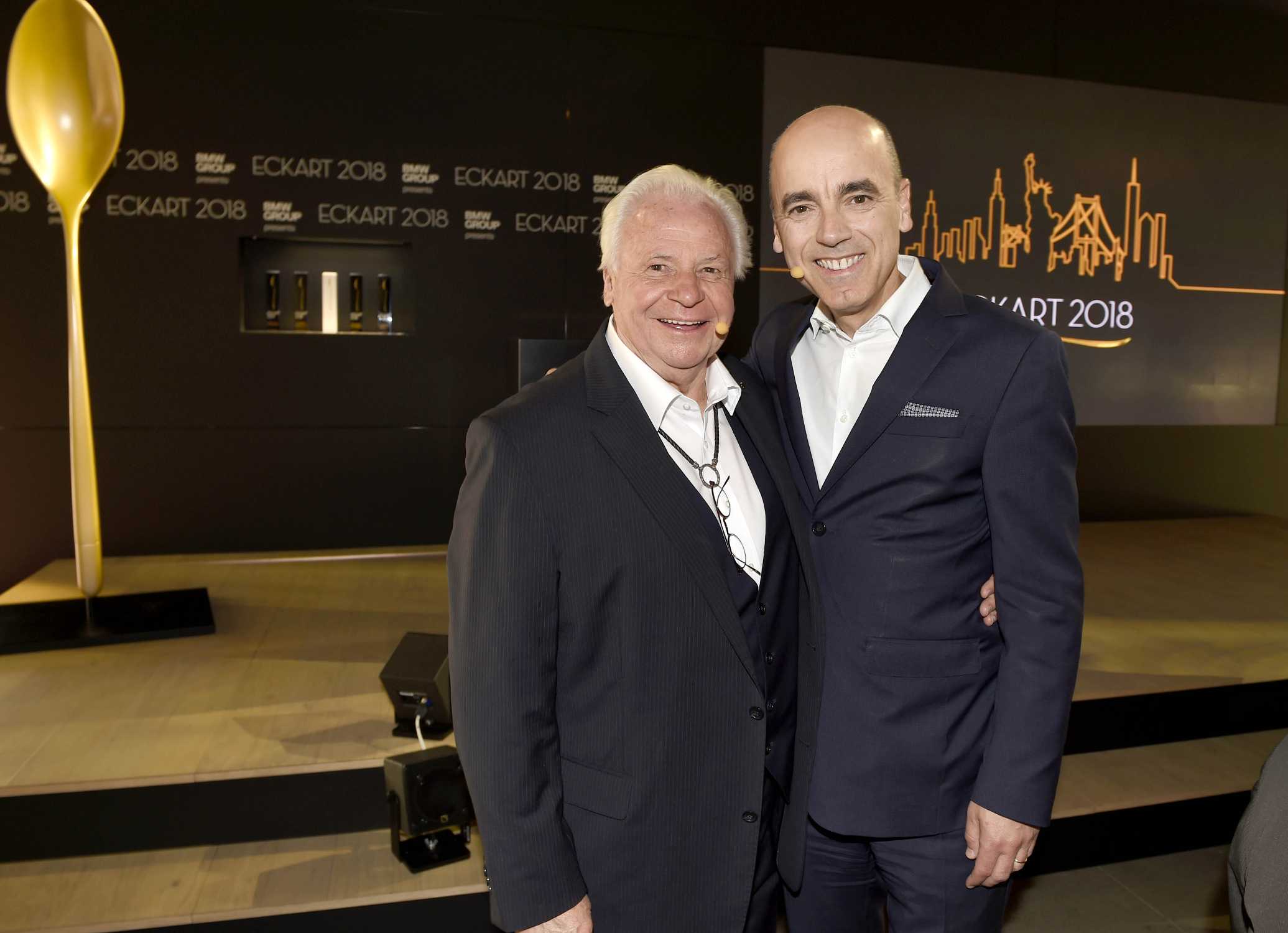 ECKART 2018 award ceremony presented by BMW Group on June 14th 2018 in the Spring Studios in New York City. Eckart Witzigmann and Dr. Nicolas Peter, member of the Board of Management of BMW AG, Finance, and patron of the ECKART. (06/2018)