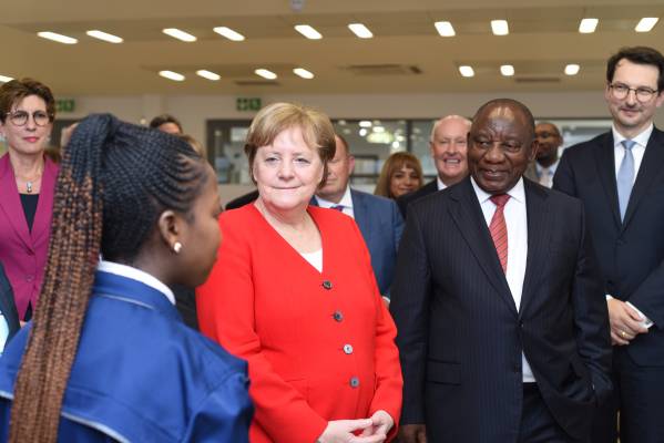 President Cyril Ramaphosa And German Chancellor Angela Merkel Meet The Engineers Of The Future At Bmw Group Plant Rosslyn