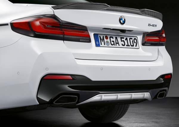 The New Bmw 5 Series Sedan M Performance Rear Diffusor In Black Matt Shown In Alpinwhite Paint Finish 05 2020