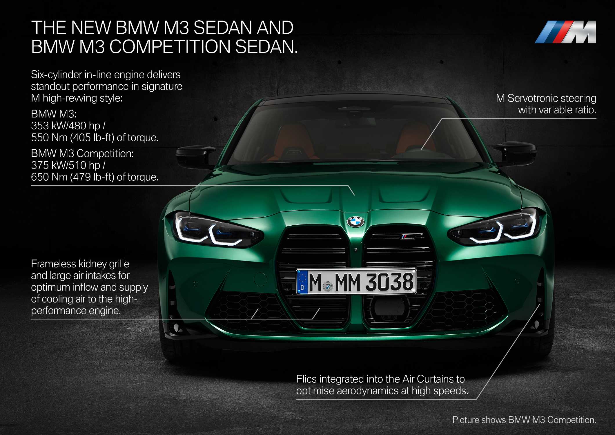 The new BMW M3 Sedan and BMW M3 Competition Sedan. The new BMW M4 Coupé and  BMW M4 Competition Coupé.