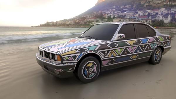 BMW Art Car by Esther Mahlangu, BMW 525i, 1991, augmented reality. Courtesy of the artist and Acute Art in collaboration with BMW Group Culture. (07/2021)