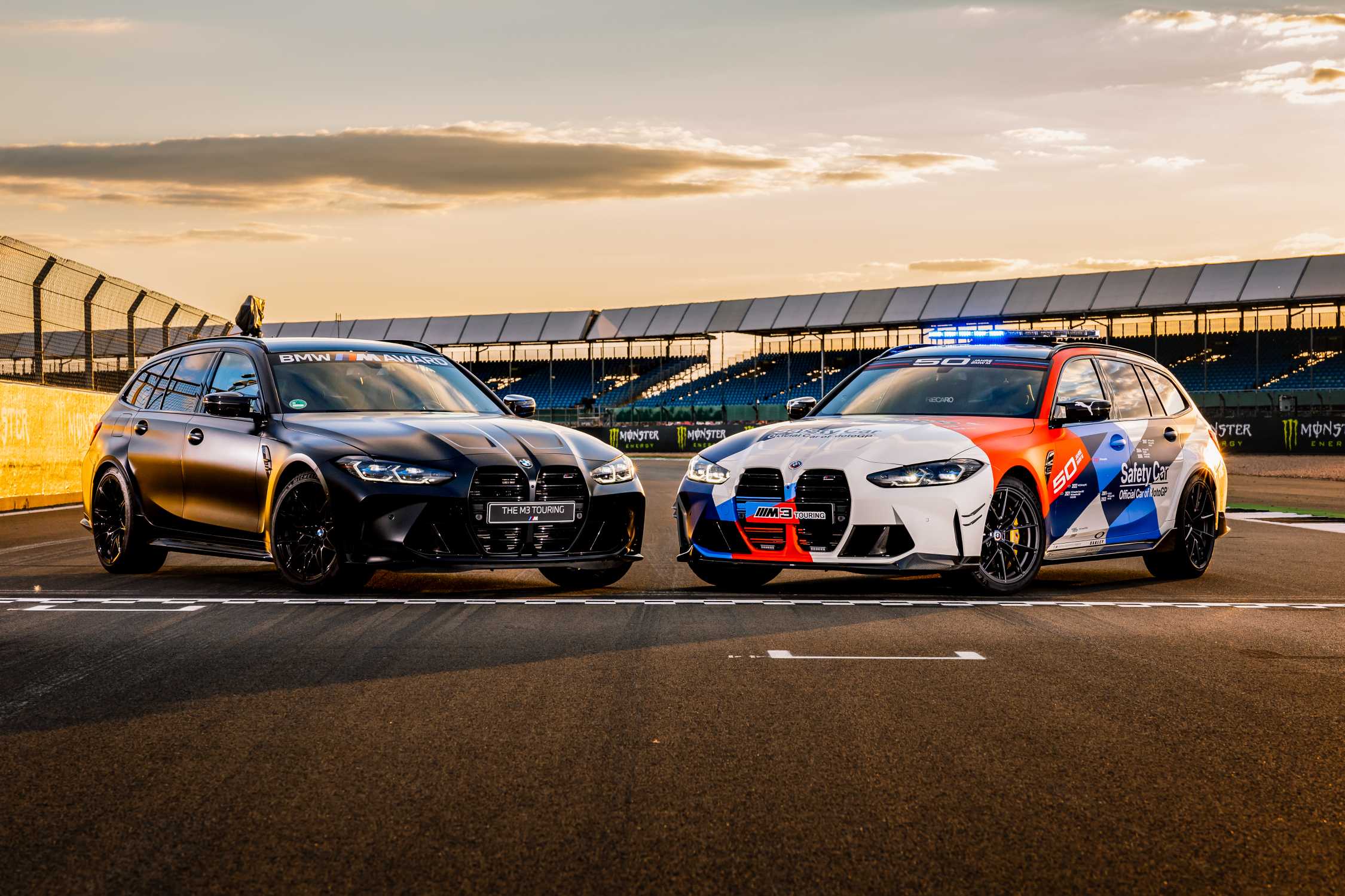 Silverstone (GBR), 5th August 2022. BMW M GmbH, 2022 BMW M Award, MotoGP™. Winner's car BMW M3 Competition Touring with xDrive, BMW M3 Touring MotoGP™ Safety Car.