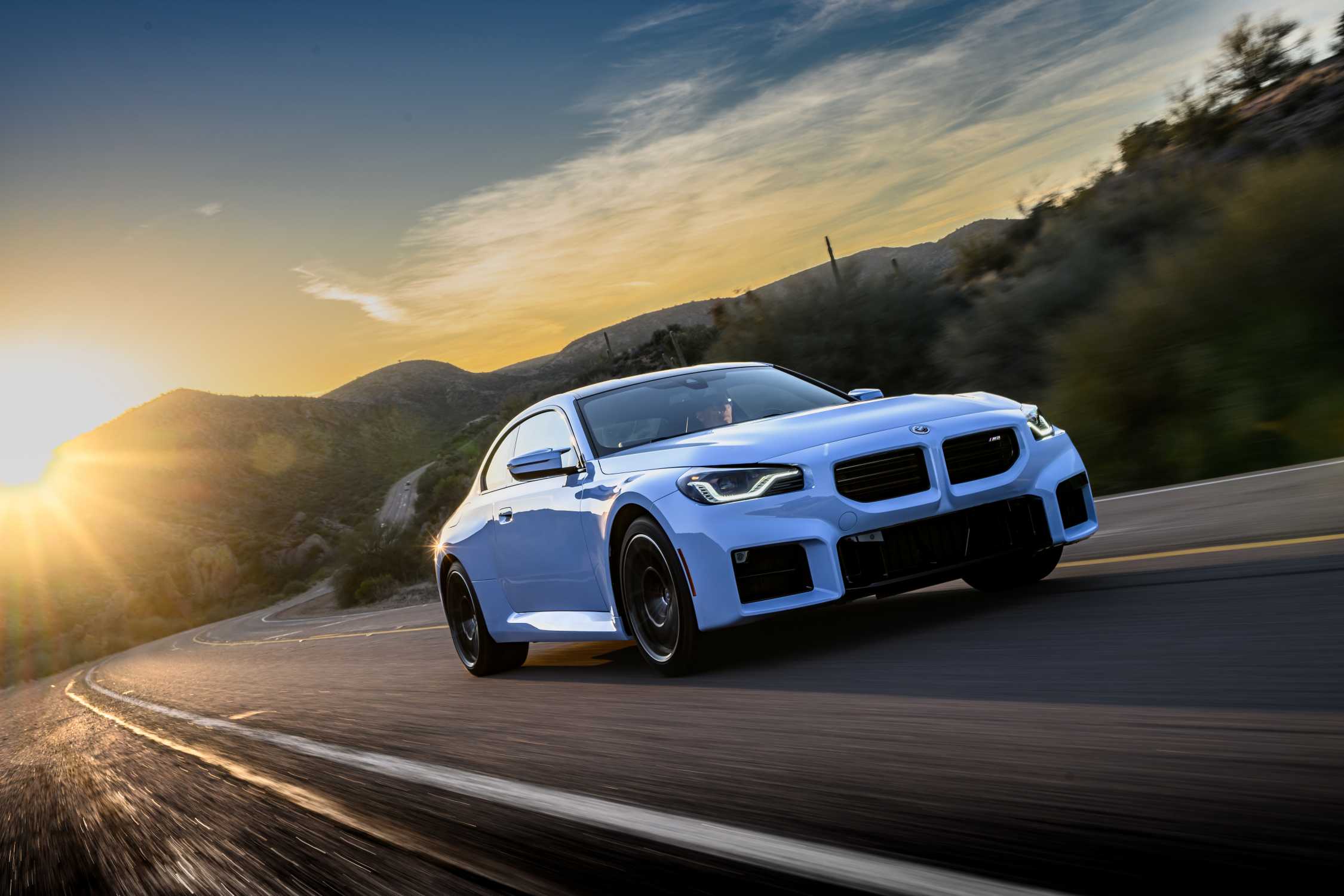 The all-new BMW M2 Zandvoort Blue - On Location, driving.