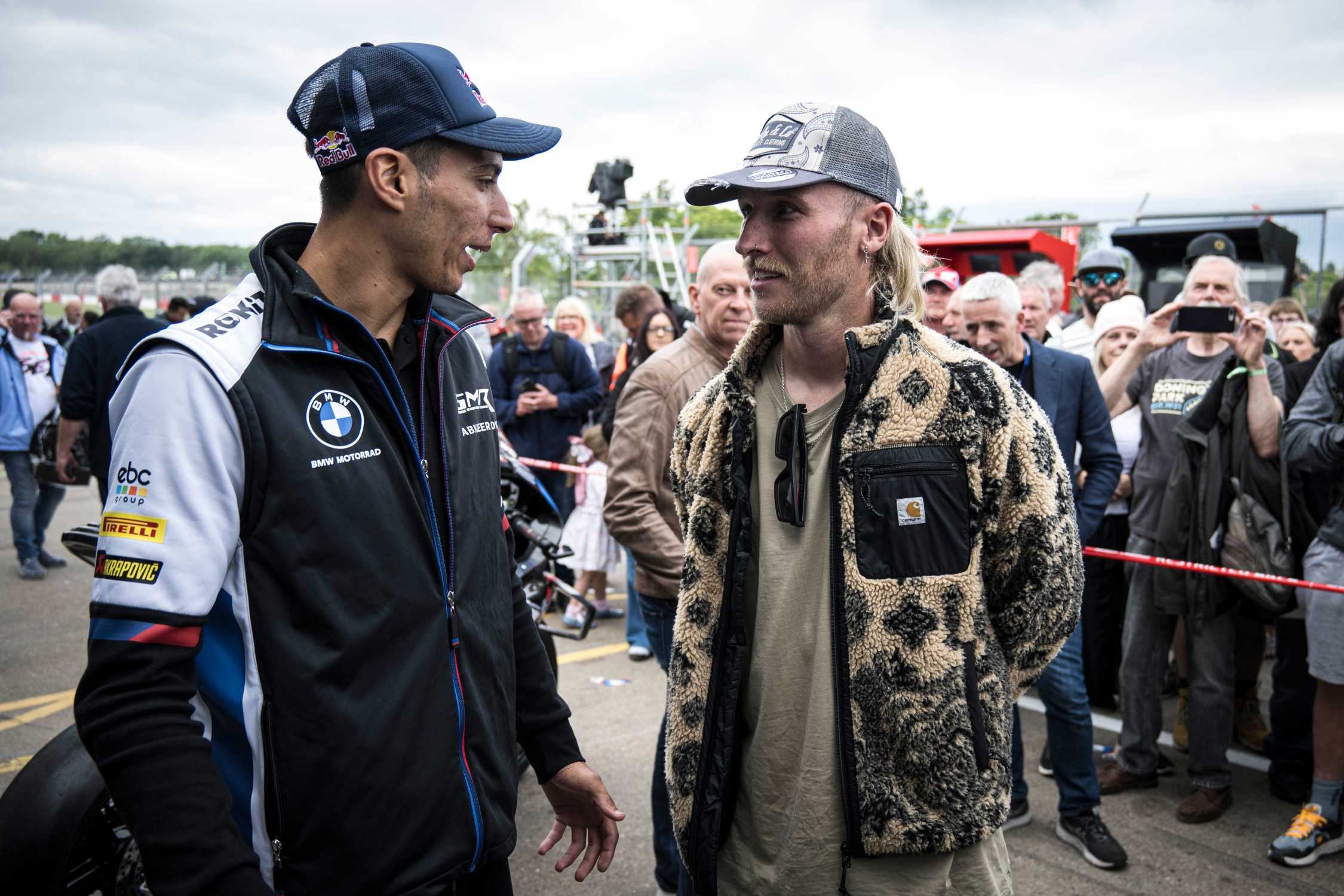 14th July 2024. Donington (UK).  FIM Superbike World Championship. ROKiT BMW Motorrad WorldSBK Team, BMW M 1000 RR, Toprak Razgatlıoğlu #54 (TUR) with Davey Todd (GBR)