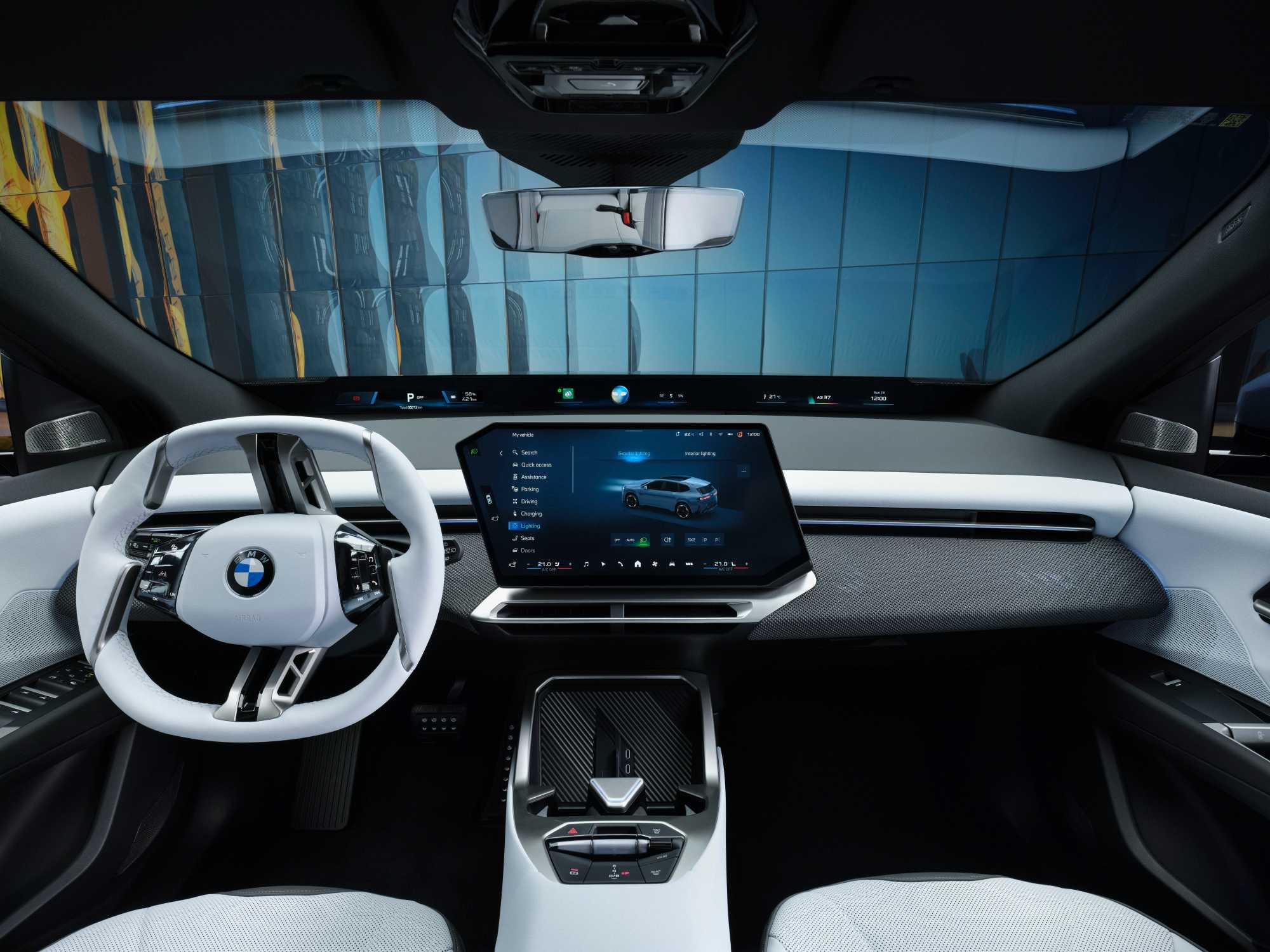 Vehicle Settings in BMW Operating System X - example Lighting. (Details in screen designs may differ in production vehicles. Third party content depends on country availability.)