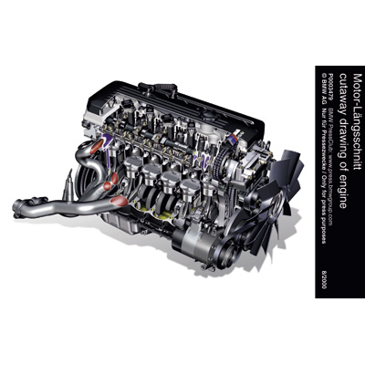 BMW M3 - cutaway drawing of engine