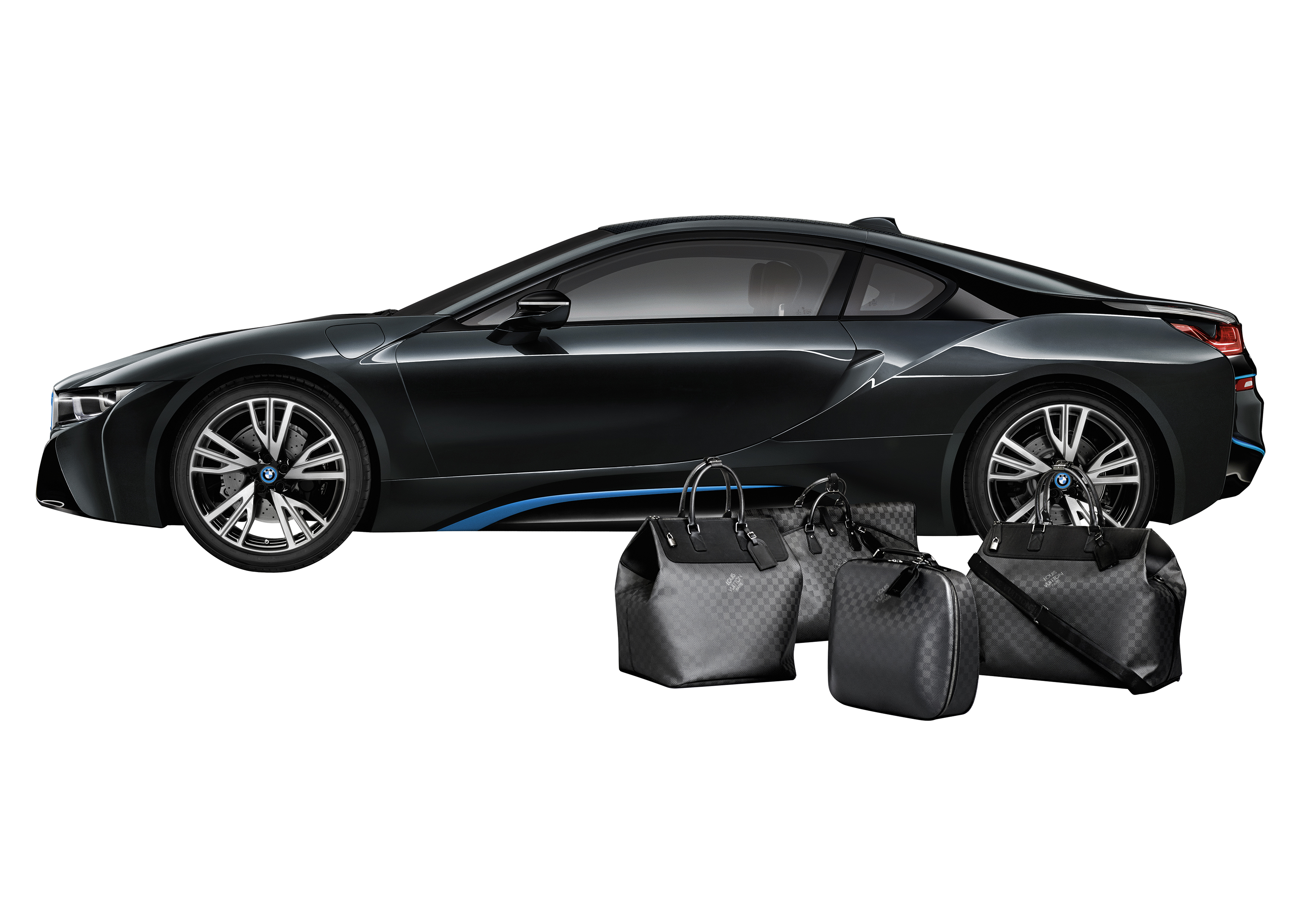 Louis Vuitton creates tailor-made luggage for the BMW i8. Forward-looking travel  bags for progressive driving made from carbon fibre.